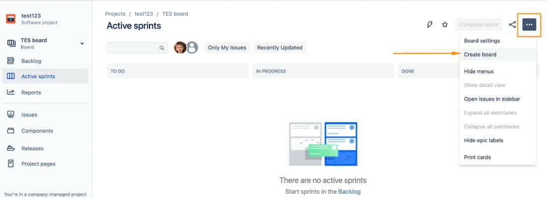 Jira Agile- How to Create an Agile Board in Jira step 1